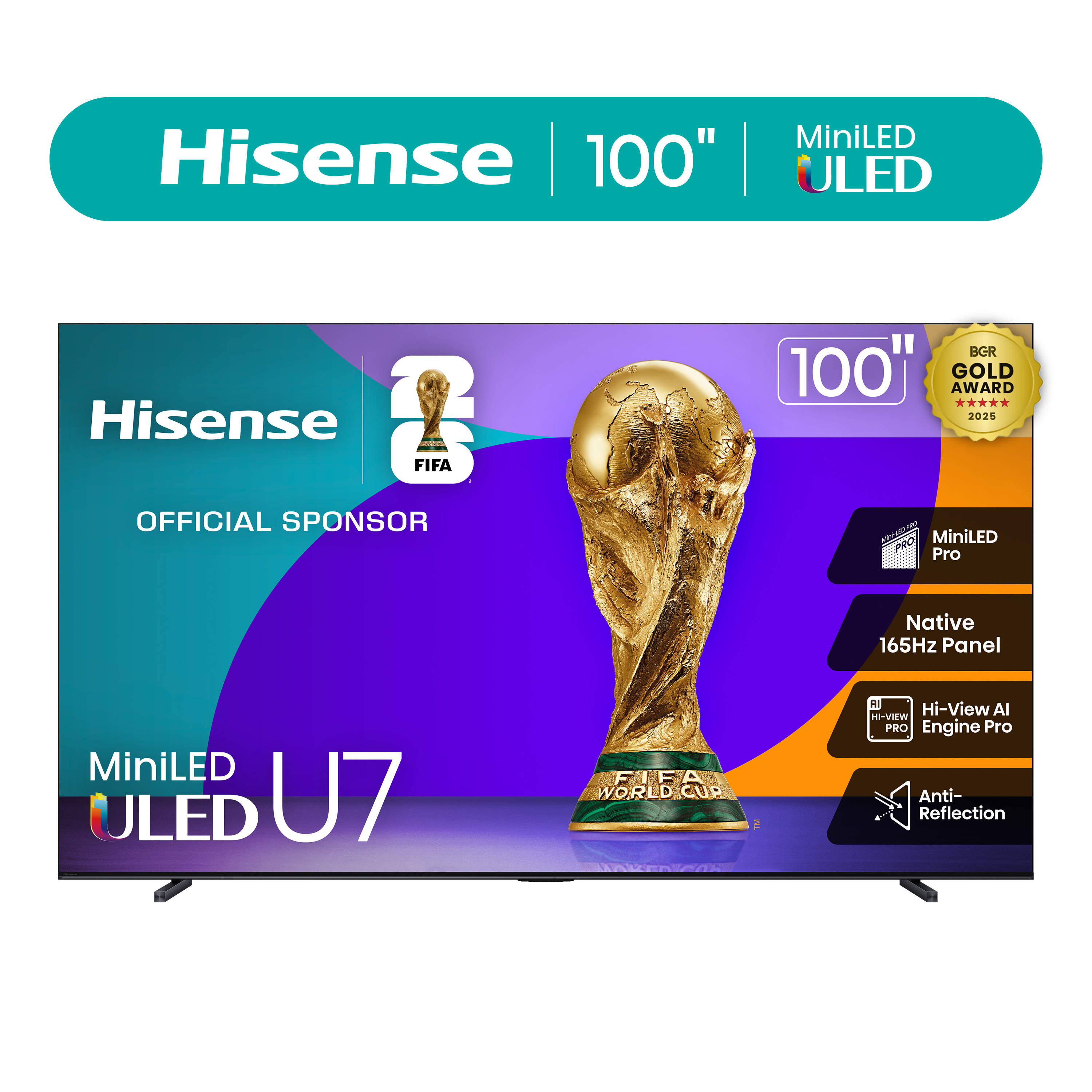Hisense 100" Class U7 Series Mini-LED ULED 4K UHD Google Smart TV (100U75QG, 2025 Model) - QLED, Native 165Hz, Dolby Vision IQ, Dolby Atmos, Up to 3000 Nits, IMAX Enhanced