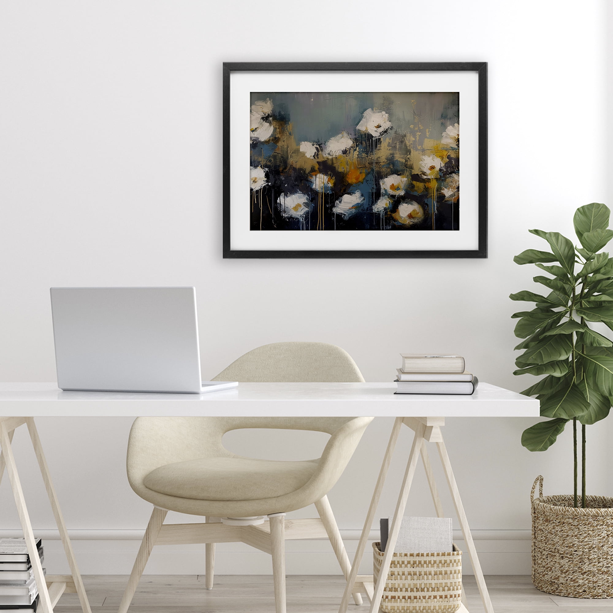 Stupell Industries Contemporary Paint Drip Blossoms Black Framed Print Under Glass, design by Jacky Ngan
