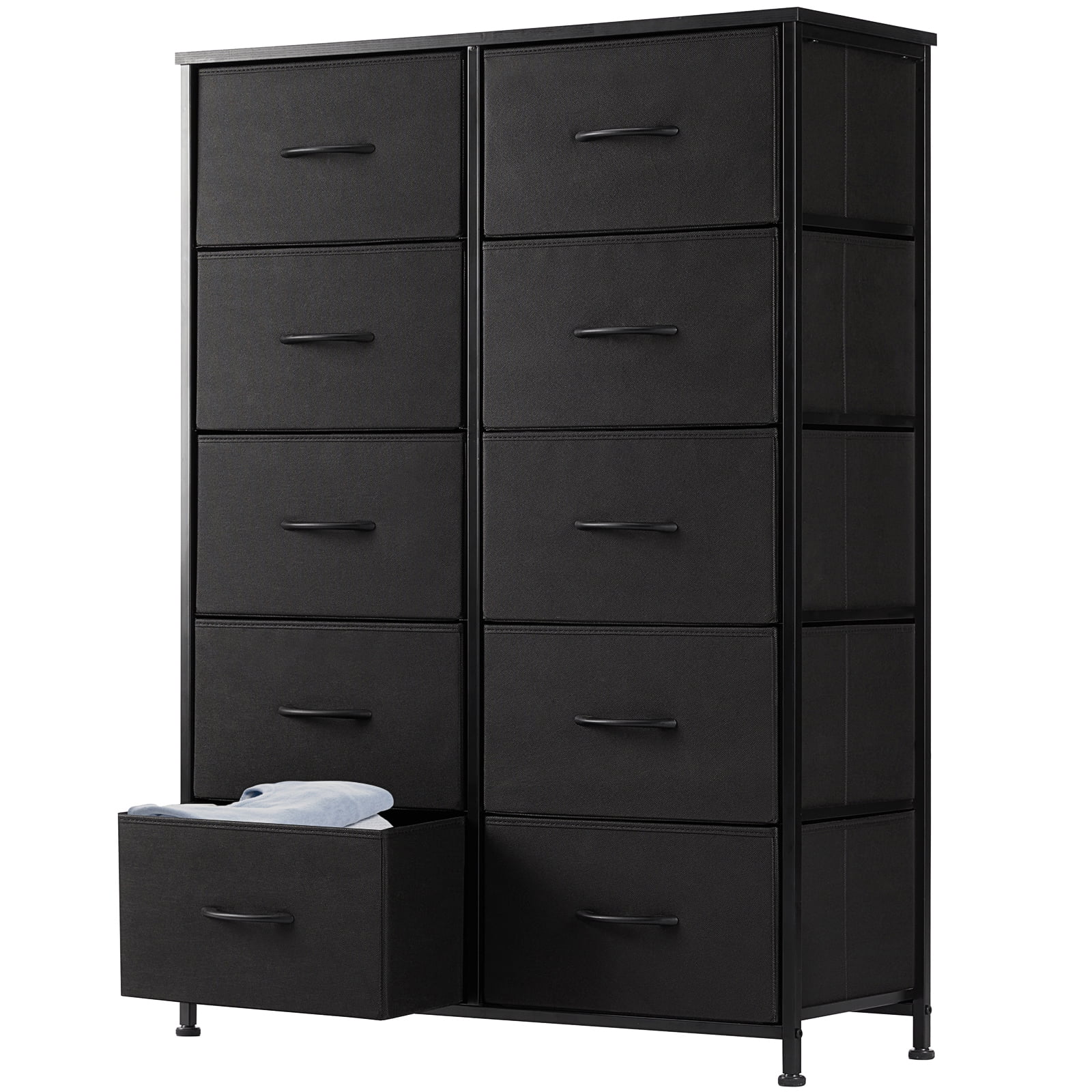 ACCVER 10-Drawer Fabric Dresser with Wood Top & Metal Frame, Closet and Chest for Bedroom, Clothes Storage Organizer, for Living Room, Apartment,Black
