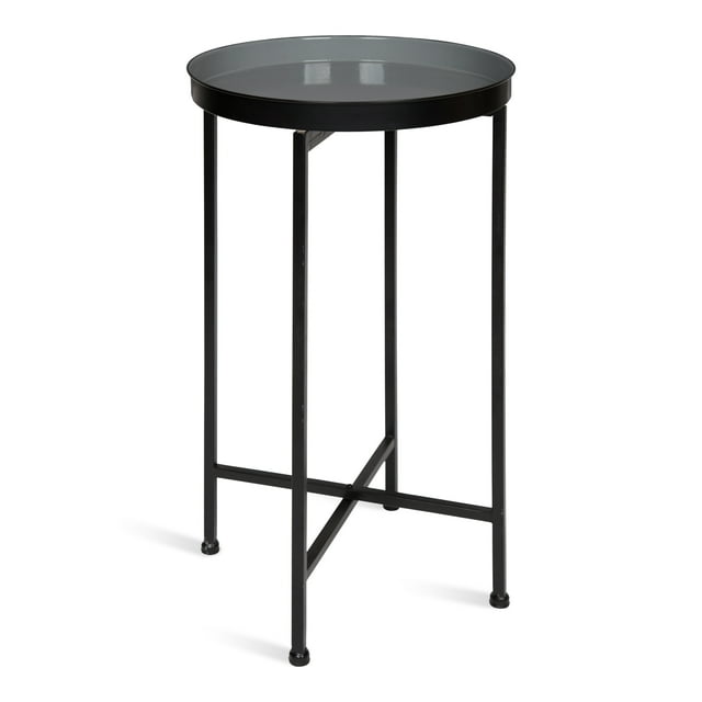 Kate and Laurel Table d'Appoint Pliante Ronde Celia, 14 Pouces x 14 Pouces x 25,75 Pouces, Gris et Noir, Design Minimaliste Moderne et Plateau Magnétique