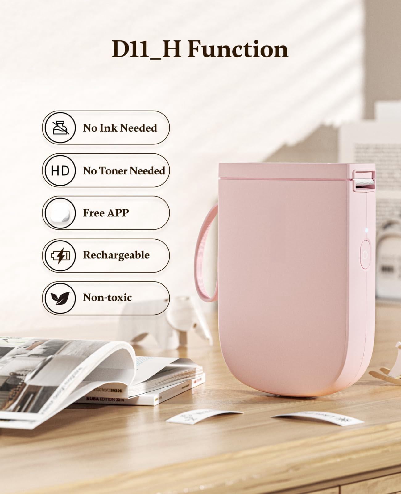 300 Dpi D11 Label Maker Machine With 1 Tape  Mini Portable Printer Thermal Sticker Labeler For Office Home Kitchen School Organization Pink