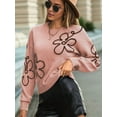 thumbnail image 3 of Women'S Casual Long Sleeve Round Neck Top Drop Shoulder Pattern Cable Knit Pullover Sweater Lotus Root Pink M, 3 of 6