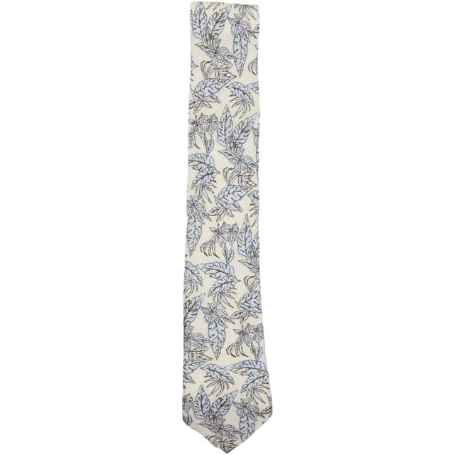 Gierremilano Cravate pour Homme en Lin Blanc / Bleu Caroline Brun à Feuilles Florales - Taille Unique