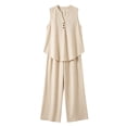 thumbnail image 5 of Cagogo Women's V Neck Sleeveless 2 Piece Set Casual Vacation Outfits Loose Wide Leg Pants Boho Travel Lounge Sets Summer Cruise Clothes, Khaki L, 5 of 6