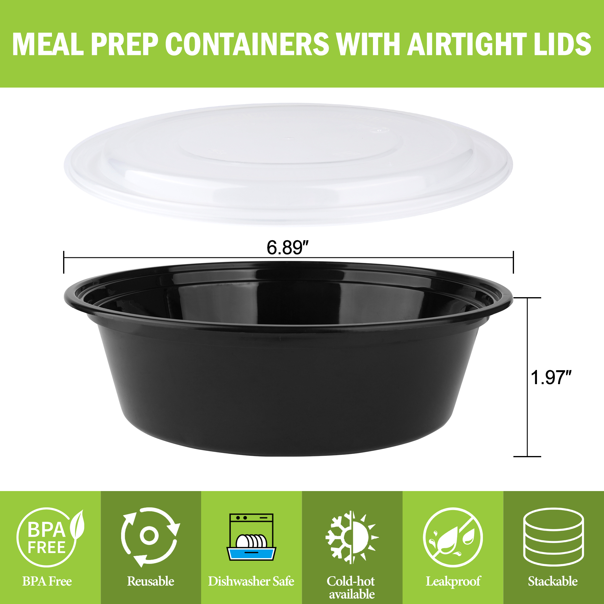 Kosbon 30-Pack Reusable Meal Prep Containers, Round photo 2