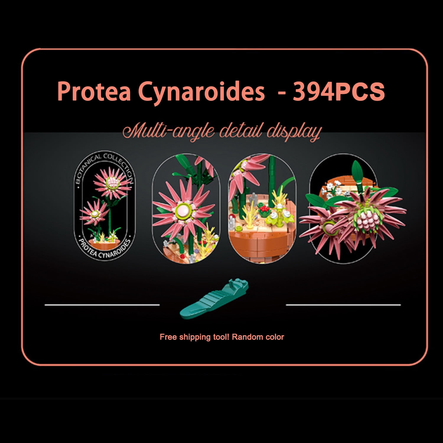 King Protea 394PCS Building Set, Imperial Flower Bricks Kit, The King of Flowers Represents Victory, DIY Challenge Model for Decoration and Gift