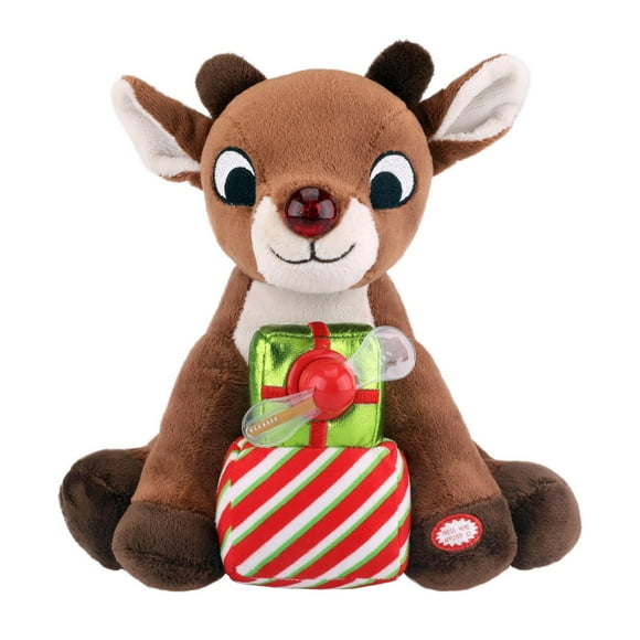 Rudolph le Rudolph animé de renne au nez rouge avec jouet en peluche de ventilateur de message