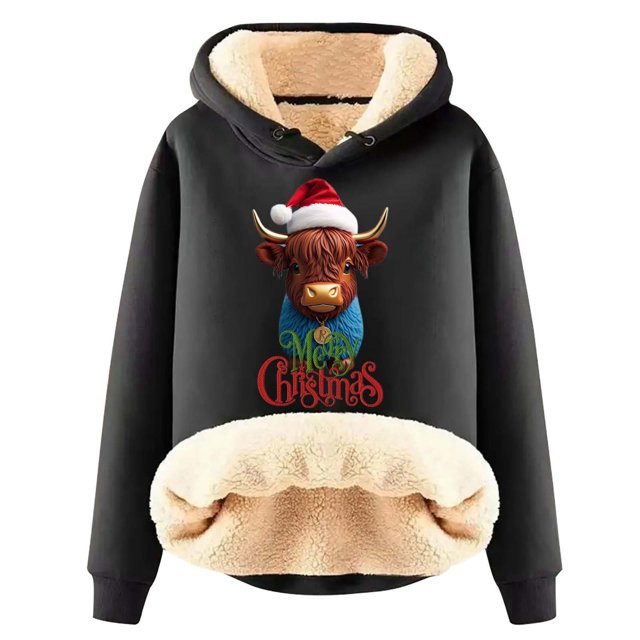 WILLBEST Sudadera Deportiva para Mujer con Capucha y Estampado Navideño de Vaca XX-Grande