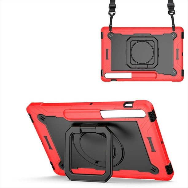 para Tab S7 FE de 12,4 Pulgadas, Soporte, Asa, Correa para el Hombro, Cubierta una Prueba de Golpes, Rojo y Negro