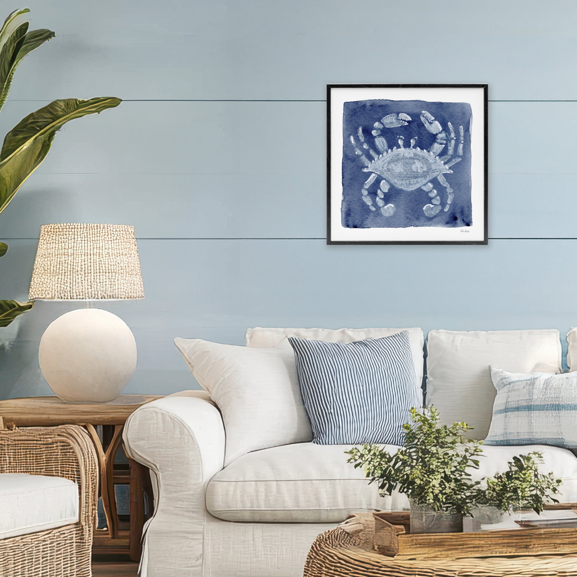 Stupell Industries White Crab on Indigo Black Framed Giclee Art, design by Patti Bishop