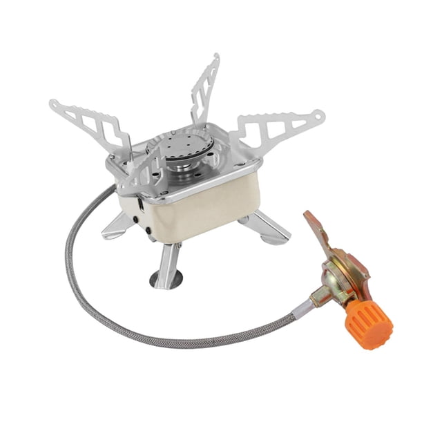 Estufa de gas para acampar Estufa de campamento Utensilios de cocina portátiles Mini Estufa para mochileros Quemador único para picnic, Suministros de TubeToLongTank Blanco DYNWAVEMX estufa de campamento
