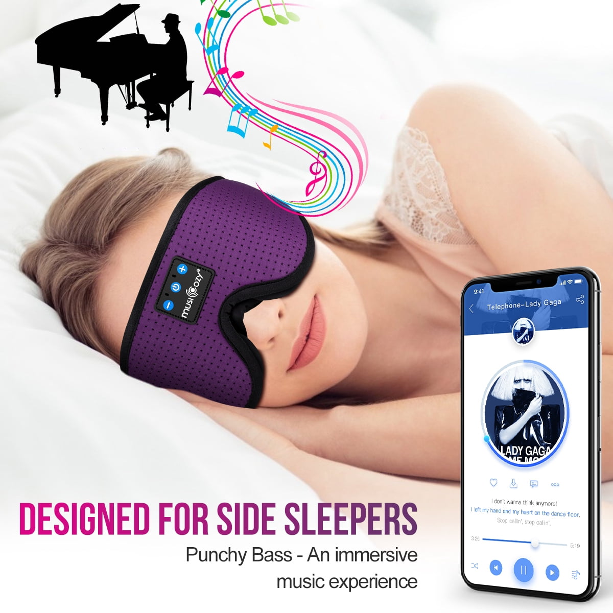 MUSICOZY - 3D Bluetooth 5.4 Sleep Headphones, Headband Sleep Headphones for Side Sleepers, Breathable Wireless Eye Mask, for Women and Men, Travel