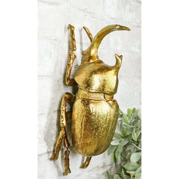 Medium Gold Resin Rhinoceros Elephant Beetle Wall Decor Or Tabletop Figurine