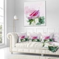 thumbnail image 3 of Designart Pink Rose Sketch with Green Leaves - Floral Throw Pillow - 18x18, 3 of 5