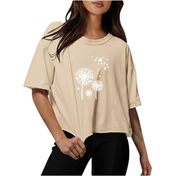 Camisetas Sobredimensionadas para Mujeres Gota Hombro Cuello Redondo Cultivo Top de Entrenamiento, Blusa de Verano Casual para Diario Y Fitness