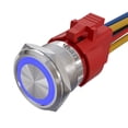 thumbnail image 1 of APIELE 10 Amp 0.866 in interruptor de botón momentáneo 12 V Angel Eye LED impermeable redondo auto reinicio 7/8 '' 1NO 1NC (acero inoxidable plateado azul), 1 of 5