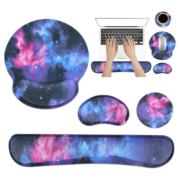 sixwipe Ergonomic Mouse Pad with Wrist Rest, No Slip Keyboard Wrist Rest and Computer Wrist Support, Memory Foam Wrist Pad with Cup Coaster for Keyboard for Easy Typing and Hand Pain Relief