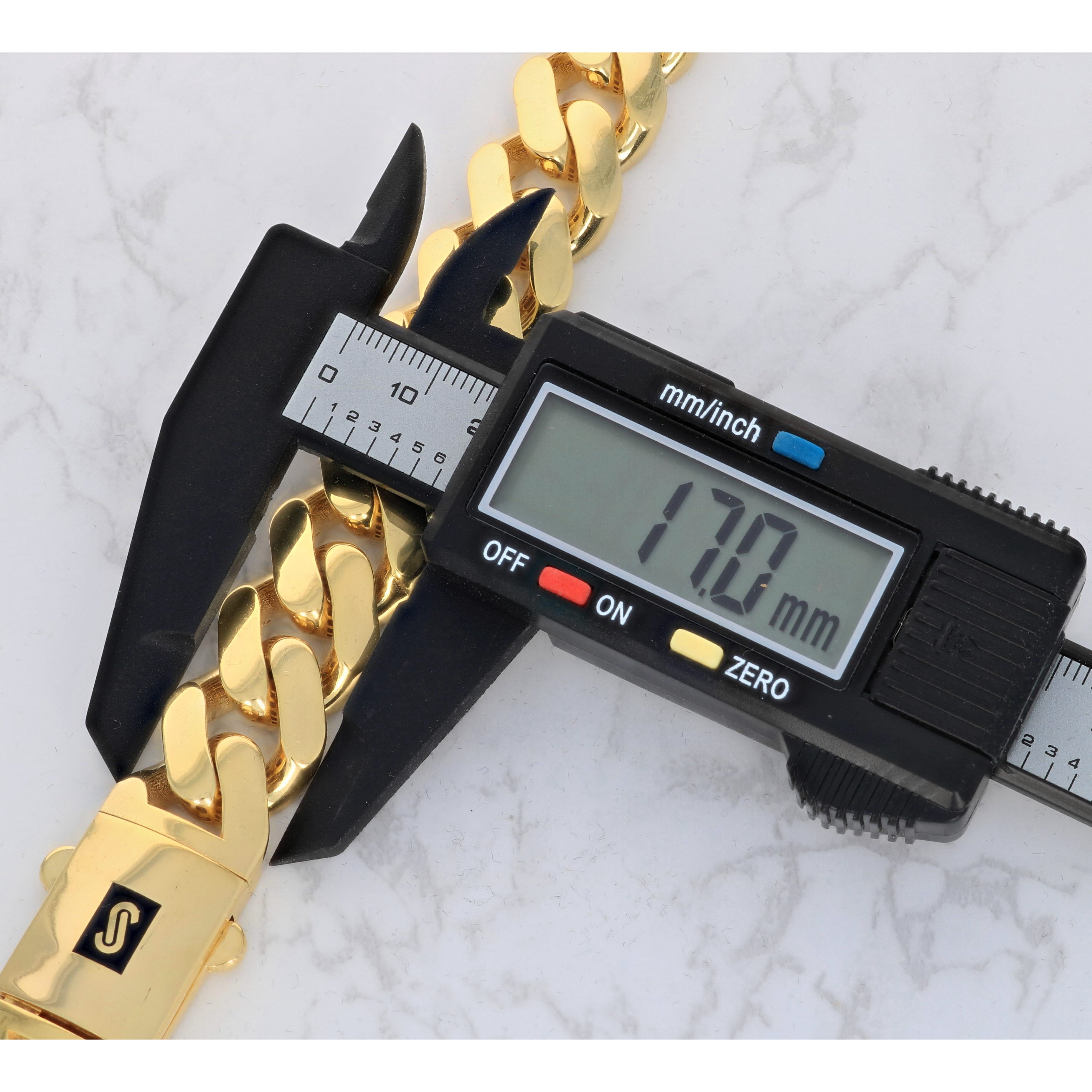 Nuragold 10k Real Yellow Gold Royal Monaco 17mm Miami Cuban Link Bracelet (7.5"-9") Italian Jewelry for Men