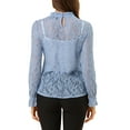 thumbnail image 4 of MODA NOVA Junior's Long Sleeve Lace See Through Floral Color Block Blouse Grey Blue M, 4 of 6
