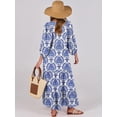 thumbnail image 4 of ANRABESS Womens Boho Maxi Dresses 2026 Summer V Neck Puff Sleeve Floral Flowy Swing Fall Casual Long Dress Blue Khaki Large, 4 of 10