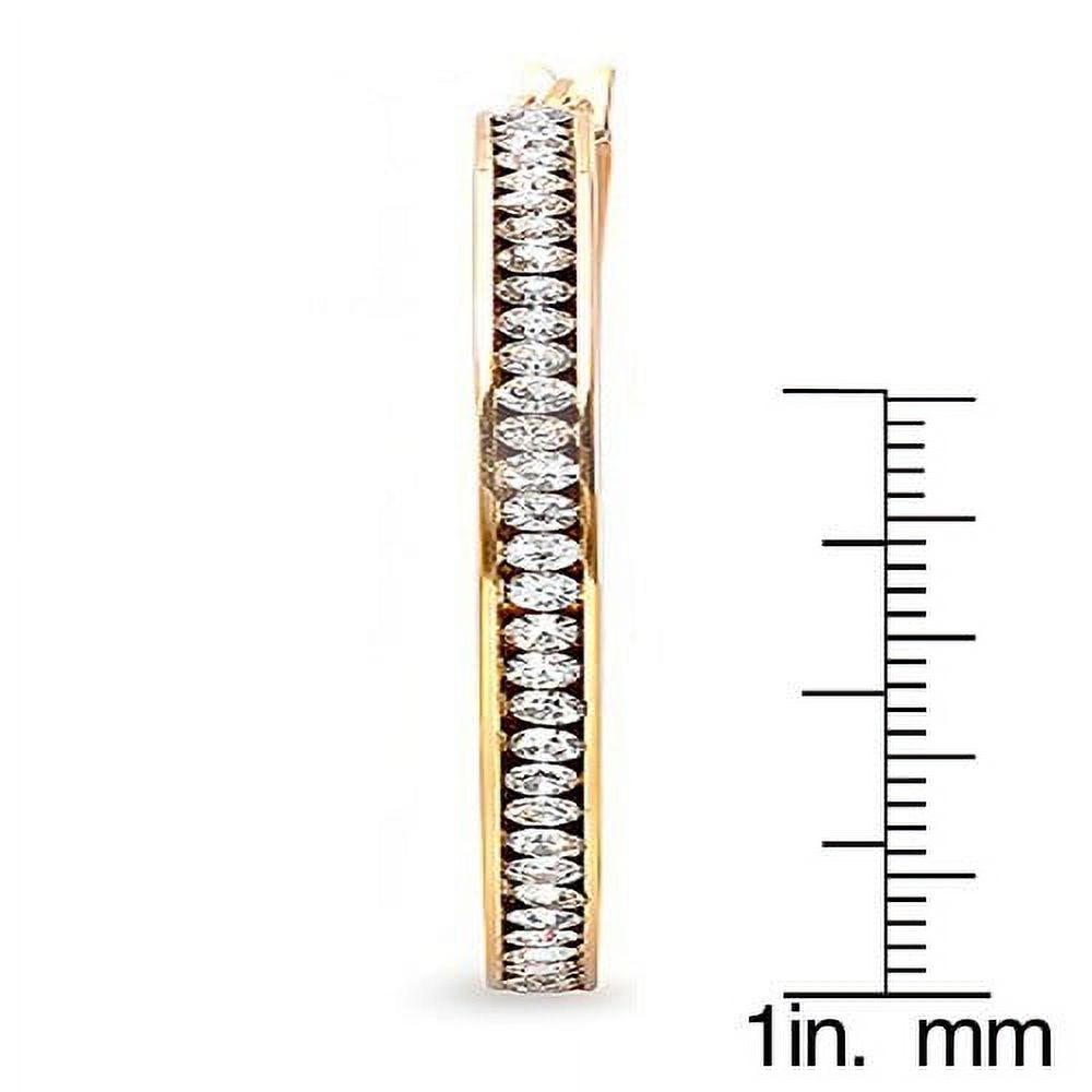 Steeltime Ladies 18K Rose Gold Plated Stainless Steel Hoop Earrings Adorned with Cubic Zirconia Diamonds