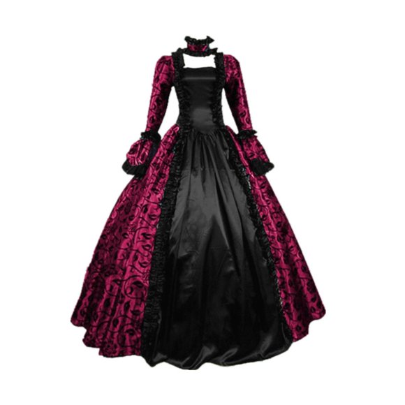Huanglei Women Fall Winter Gothic Retro Floral Print Ball Gowns Gowns Dress
