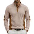 thumbnail image 1 of Tops de Verano de Manga Larga para Hombres Cuello de Pie Color Bloque Botón Abajo Camisa, Tops de Manga Larga Patchwork Blusa Casual con Ajuste Relajado, Chaqueta de Moda Ligera, 1 of 8