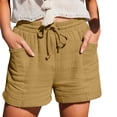 thumbnail image 2 of BRELIL Women's Elastic Waist Shorts with Pockets Casual Solid Lounge Shorts Beach Vacation Summer Outfits Loose Fit Travel Trousers, Khaki M, 2 of 7