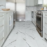 UMIGGEE White Marble Peel and Stick Floor Tile Self Adhesive Vinyl Flooring 12-in x12-in x1.0mm (10-pcs)For Kitchen Living Room Bedroom Home Decoration (10 Sq. ft./Pack)