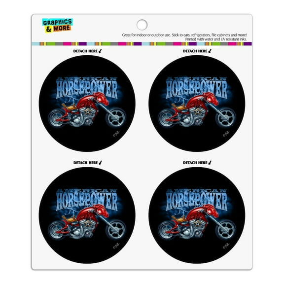 American Horsepower Biker Motorcycle Chopper Refrigerator Fridge Locker Vinyl Circle Magnet Set