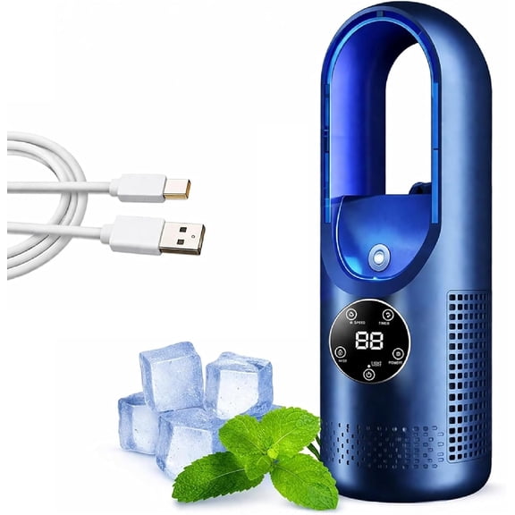 Bladeless Misting Fan 6-Speed Portable Desktop Tower with Light USB(1PC)