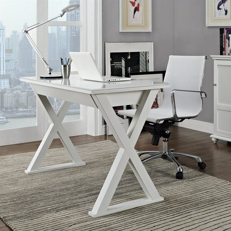 Kingfisher Lane Glass Top Writing Desk In White Com Kingfisher Lane Glass Top Writing Desk