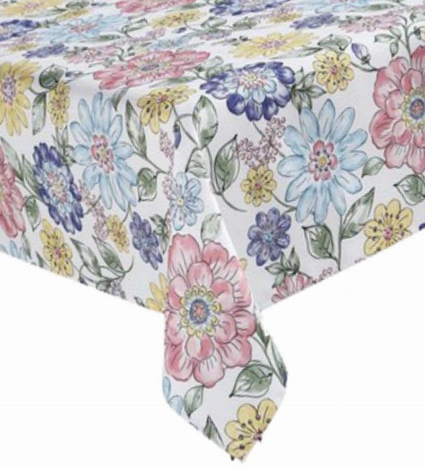 AUUXVA Floral Flower Welcome Border Tablecloth Table Covers for Round Table Picnic BBQ Dining Room Cafe Camping Kitchen Table Cloth 60 Inch Reusable