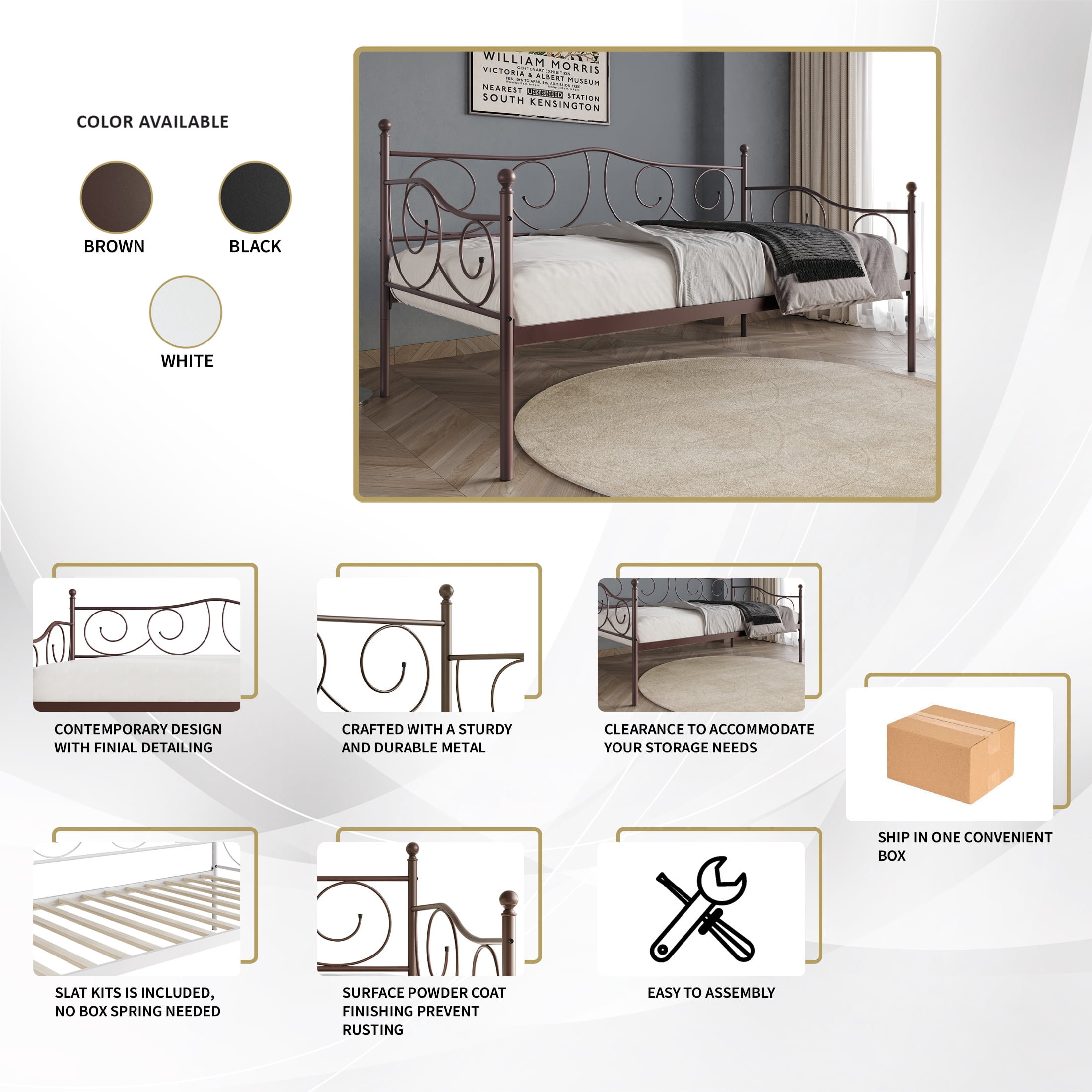 Castle Place Stylish Metal Twin Daybed, White