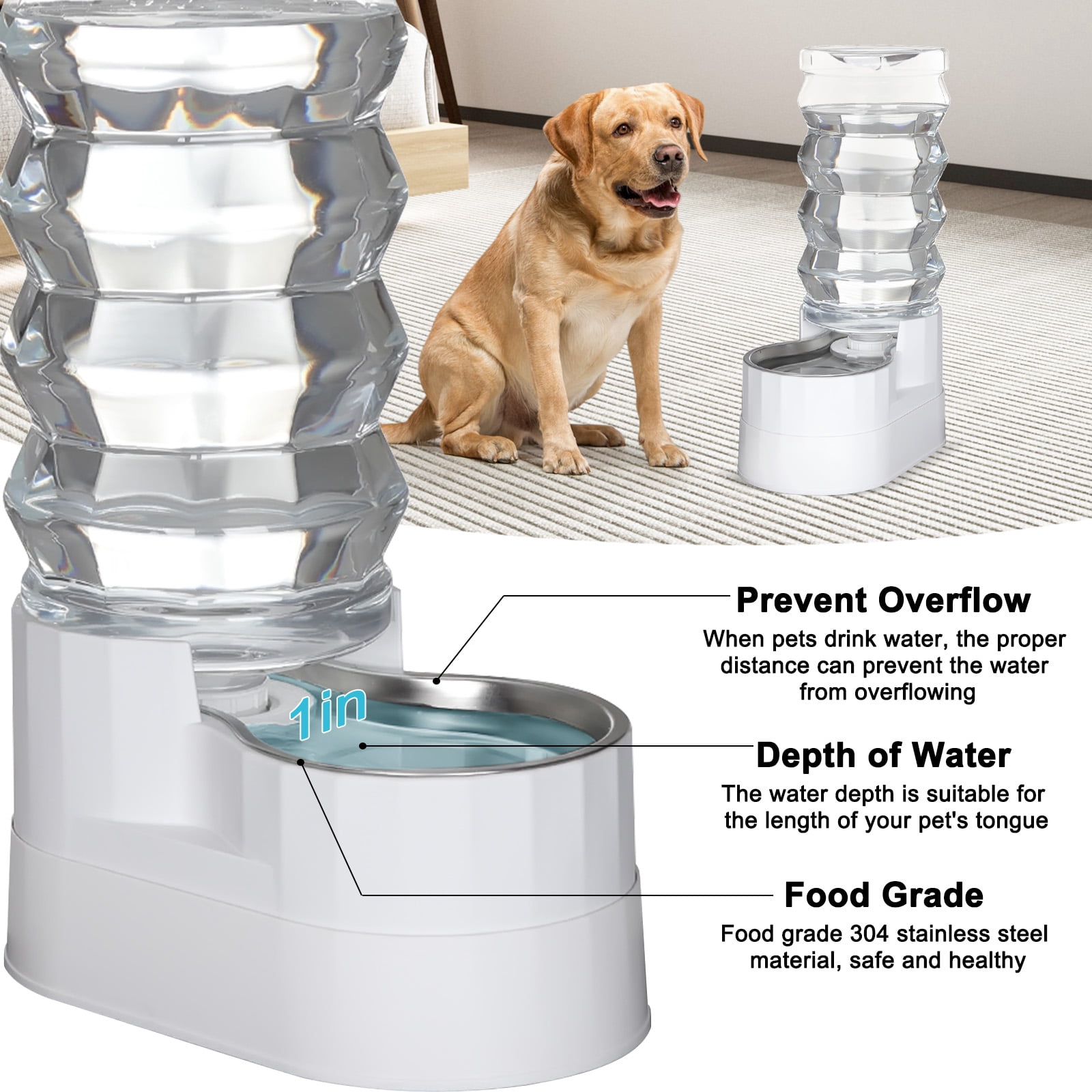 RIZZARI 9L Raised Pet Water Feeder - Automatic Stainless Steel Water Dispenser for Dogs and Cats, Gravity Fed, Non Slip, Leak-proof, Large Capacity Pet Waterer for Indoor/Outdoor