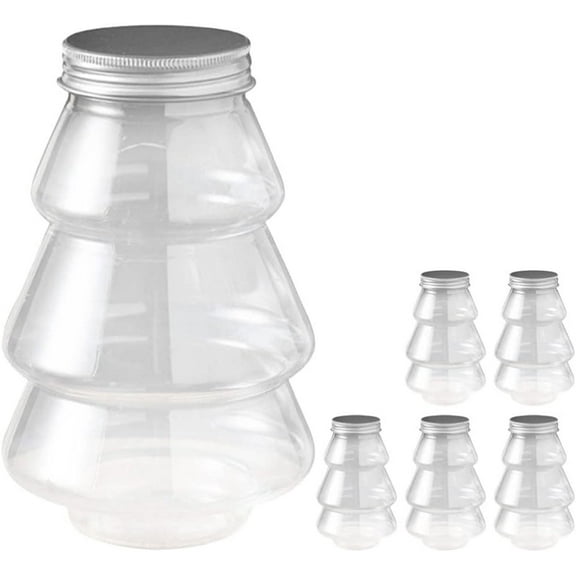 NIRHekf 6Pcs Clear Plastic Christmas Tree Candy Jars with Lids, Small Pumpkin Cookie Jars for Xmas Biscuits, Holiday Beverage Bottles, Party Favors