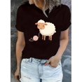 thumbnail image 1 of Women's Cute Cartoon Sheep Print Short Sleeve T-Shirt - Soft & Comfortable Casual Summer Top, Black Knit Fabric, Round Neck, Machine Washable, 1 of 6