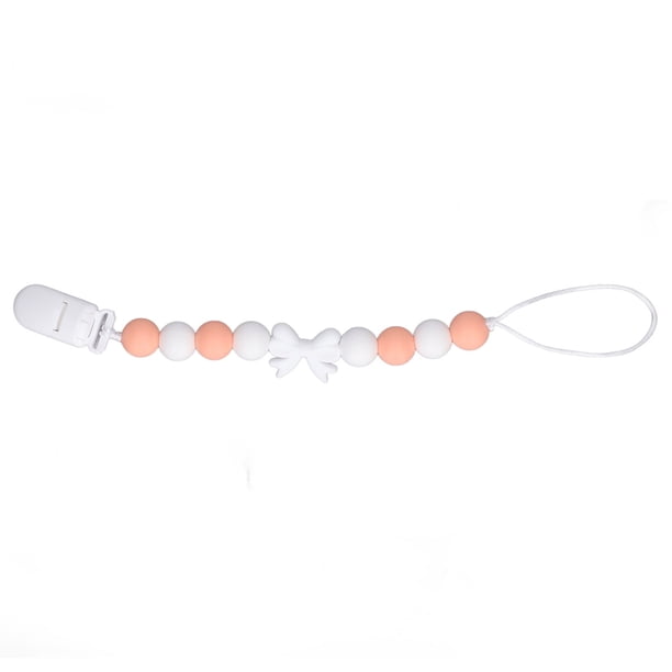 Juguete para la dentición, pajarita masticable de dibujos animados, cuentas pequeñas, Clip para chupete para la dentición de silicona, cadena para la dentición del bebé, color rojo melocotón
