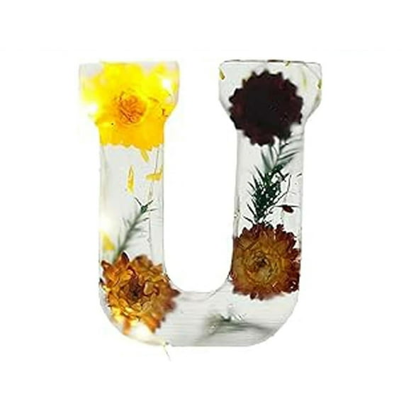 Handmade Floral Resin Night Light with LED Light Dried Flowers Alphabet Design for Bedroom Nursery etc