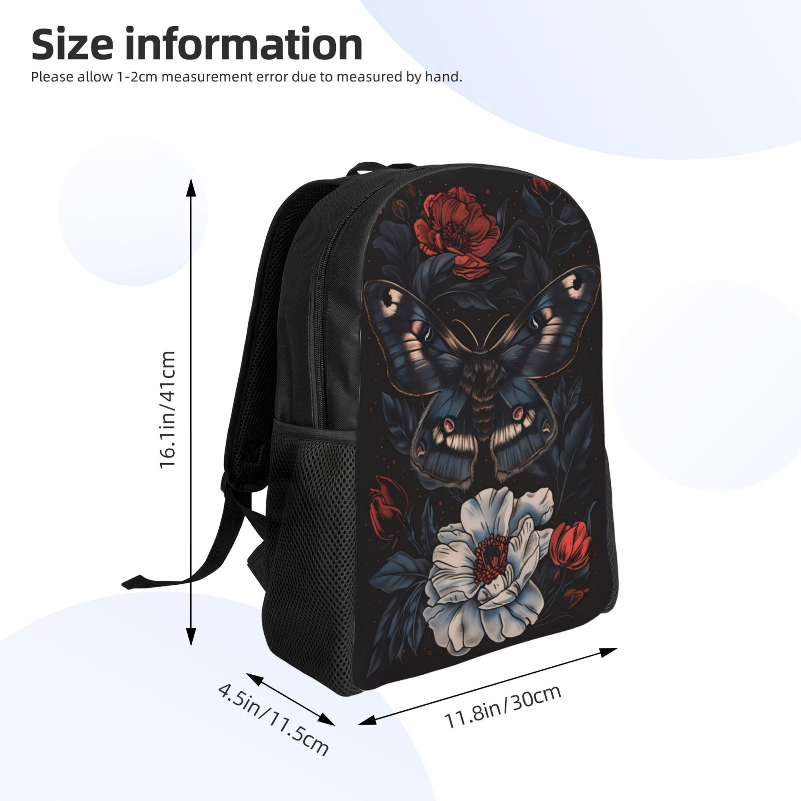 Xecao Midnight Butterfly Floral Dream Print School Backpack with Laptop Compartment Small Travel Laptop Backpack for Women Men Waterproof College Backpack Simple School Bag