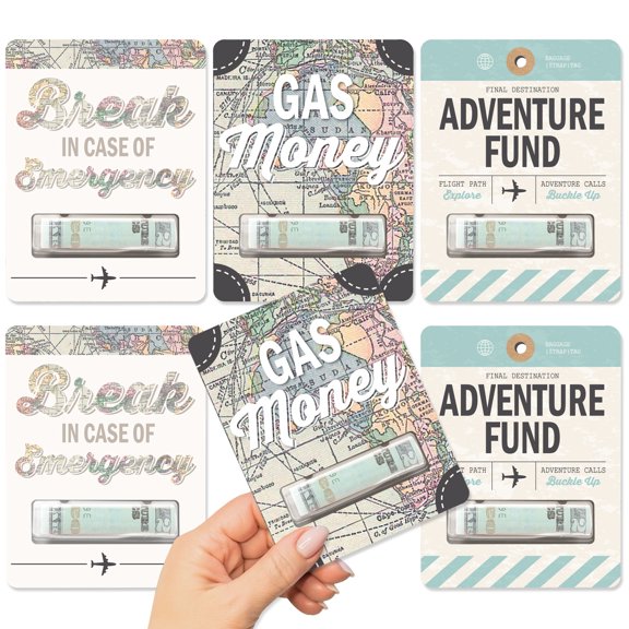 Big Dot of Happiness World Awaits - DIY Assorted Travel Themed Cash Holder Gift - Funny Money Cards - Set of 6