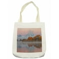 thumbnail image 1 of Landscape Tote Bag, Mountains Scenery Misty Nature View Forest Lake Reflection Pink Sky Photography, Cloth Linen Reusable Bag for Shopping Books Beach and More, 16.5" X 14", Cream, by Ambesonne, 1 of 2