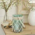 thumbnail image 2 of DecMode Blue Glass Decorative Candle Lantern with Rope Handle, 2 of 8