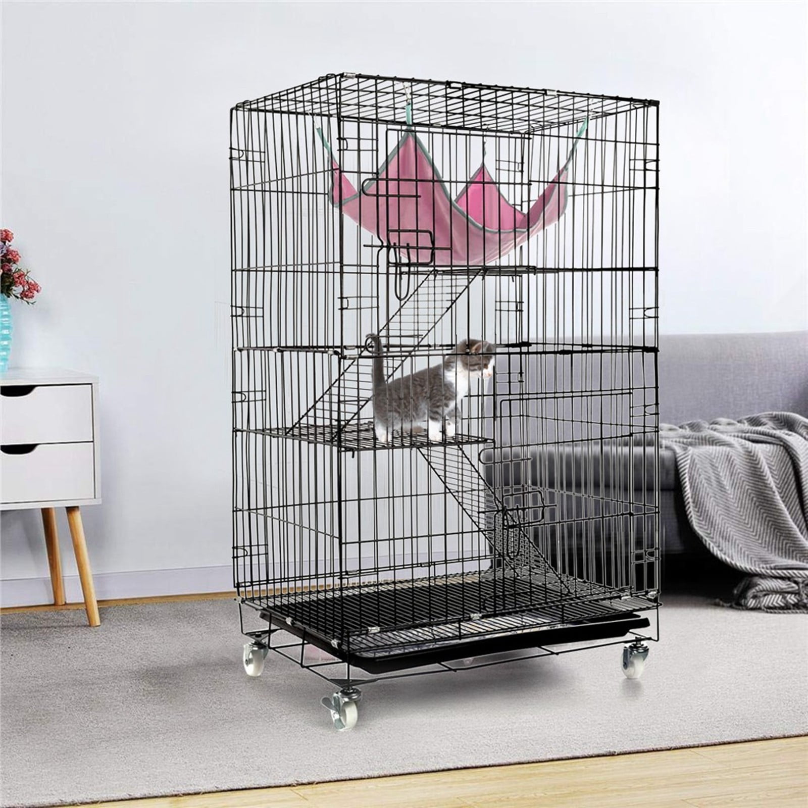 Lmtime Luxury 3Tier Cat Ferret Cage Portable Cat Home Fold Pet Cat Cage Playpen