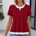 thumbnail image 6 of ZHYou 2 in 1 Layered Short Sleeve T Shirts for Women Casual Loose Fit Crew Neck Color Block Summer Tops Red L, 6 of 6