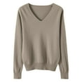 thumbnail image 3 of TQWQT Womens Casual Knit Sweaters Basic Soft Cotton Coffee Sweaters Long Sleeve Shirt V Neck Pullover Sweaters Lightweight Dressy Fall Tops Coffee L, 3 of 5