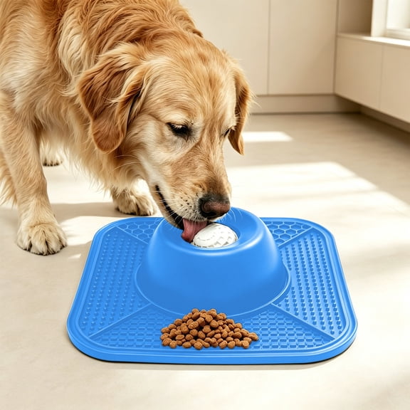 Integrated Lick Pad Slow Eating Feeding Mat, Flexible Silicone Non Slip Pet Feeder Tray for Puppies Adult Dogs