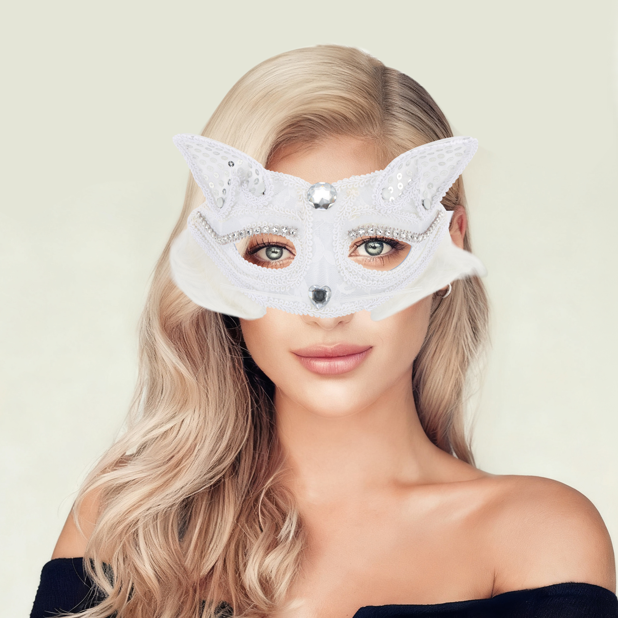 Unique Bargains 1 Pack Cat Party Mask for Themed Events White