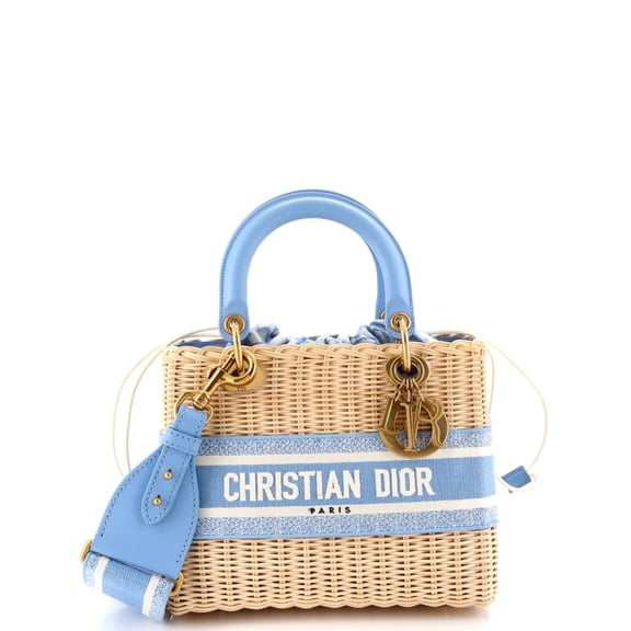 Pre-Owned Lady Dior Bag Wicker and Oblique Canvas Medium By Rebag