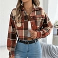 thumbnail image 2 of CharmCyan Women’s Cropped Plaid Button Down Shirt Long Sleeve Casual Collared Flannel Jacket with Chest Pockets Orange XL, 2 of 2
